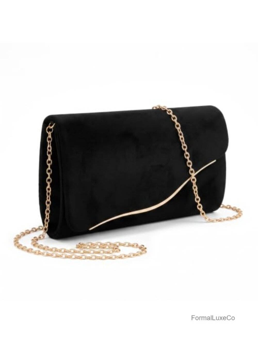 Faux Suede Evening Clutch Purse Detachable Gold Chain Wedding Prom